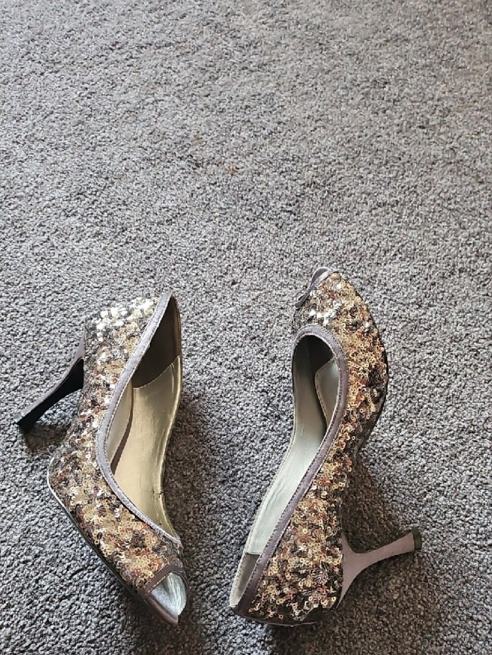 Sequin Peep-Toe  Heels - Grey/Black